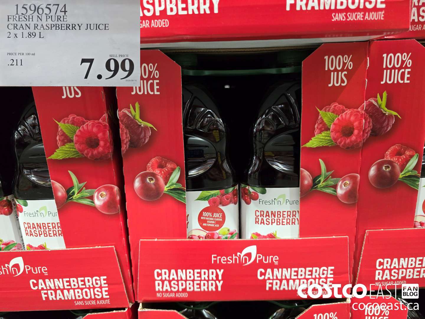 1596574 FRESH N PURE CRAN RASPBERRY JUICE 2 X 1.89 L $7.99