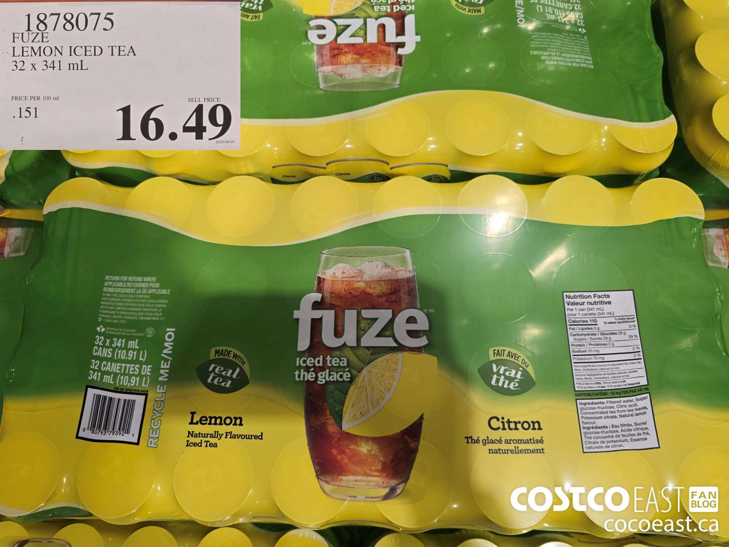 1878075 FUZE LEMON ICED TEA 32 x 341 mL $16.49