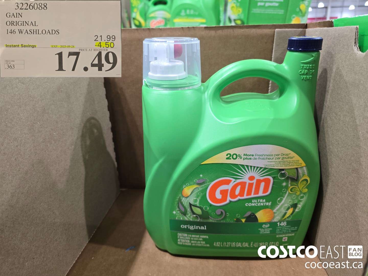 3226088 GAIN ORIGINAL 146 WASHLOADS ($4.50 INSTANT SAVINGS EXPIRES ON 2025-09-28) $17.49