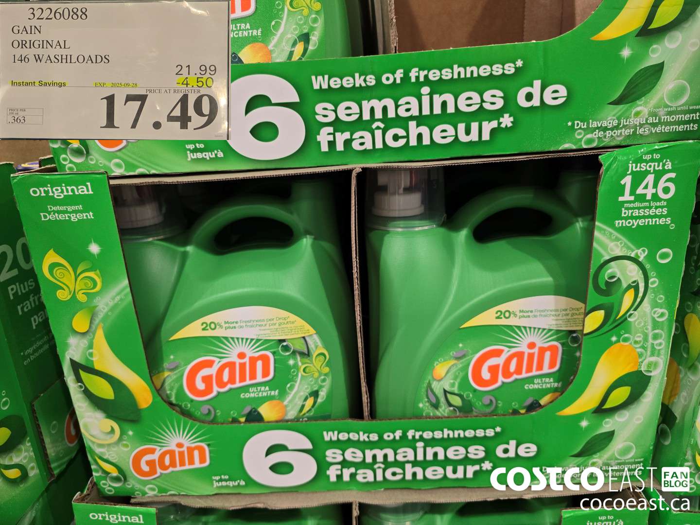 3226088 GAIN ORIGINAL 146 WASHLOADS ($4.50 INSTANT SAVINGS EXPIRES ON 2025-09-28) $17.49