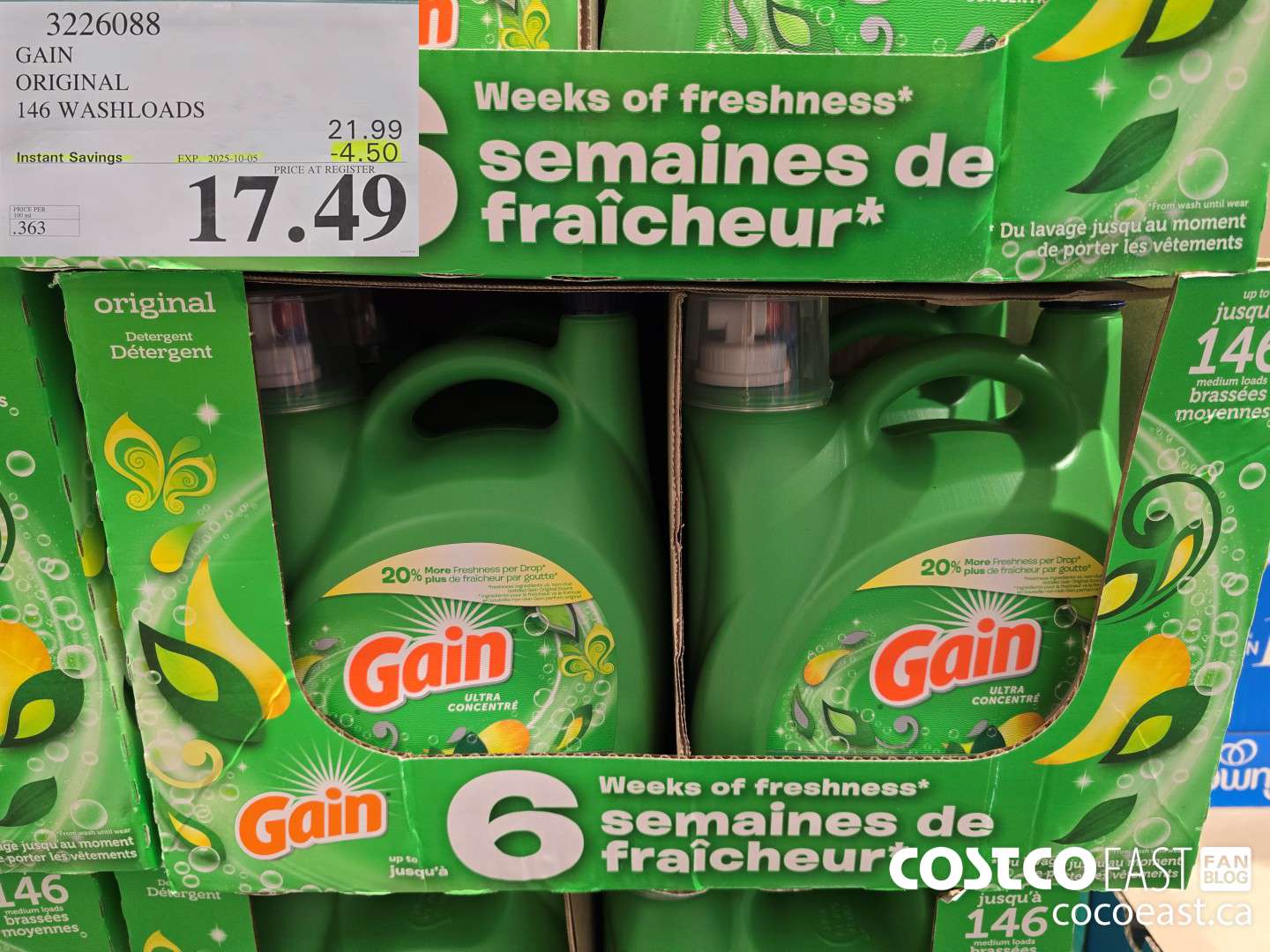 3226088 GAIN ORIGINAL 146 WASHLOADS ($4.50 INSTANT SAVINGS EXPIRES ON 2025-10-05) $17.49