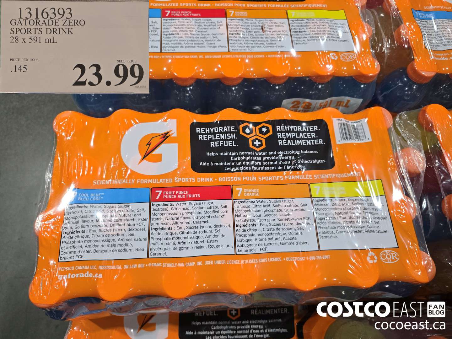 1316393 GATORADE ZERO SPORTS DRINK 28 x 591 ml $23.99