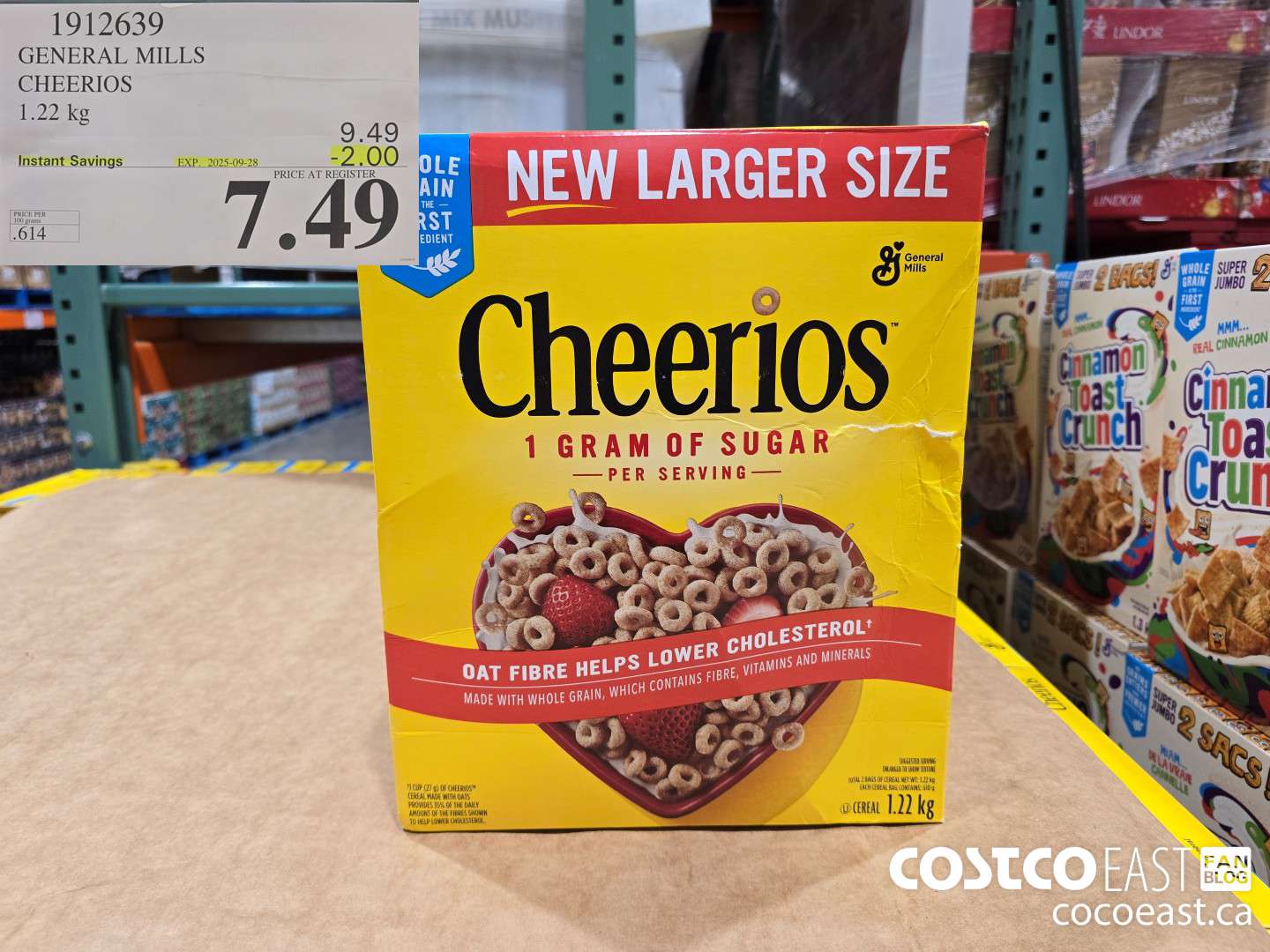 1912639 GENERAL MILLS CHEERIOS 1.22 KG ($2.00 INSTANT SAVINGS EXPIRES ON 2025-09-28) $7.49