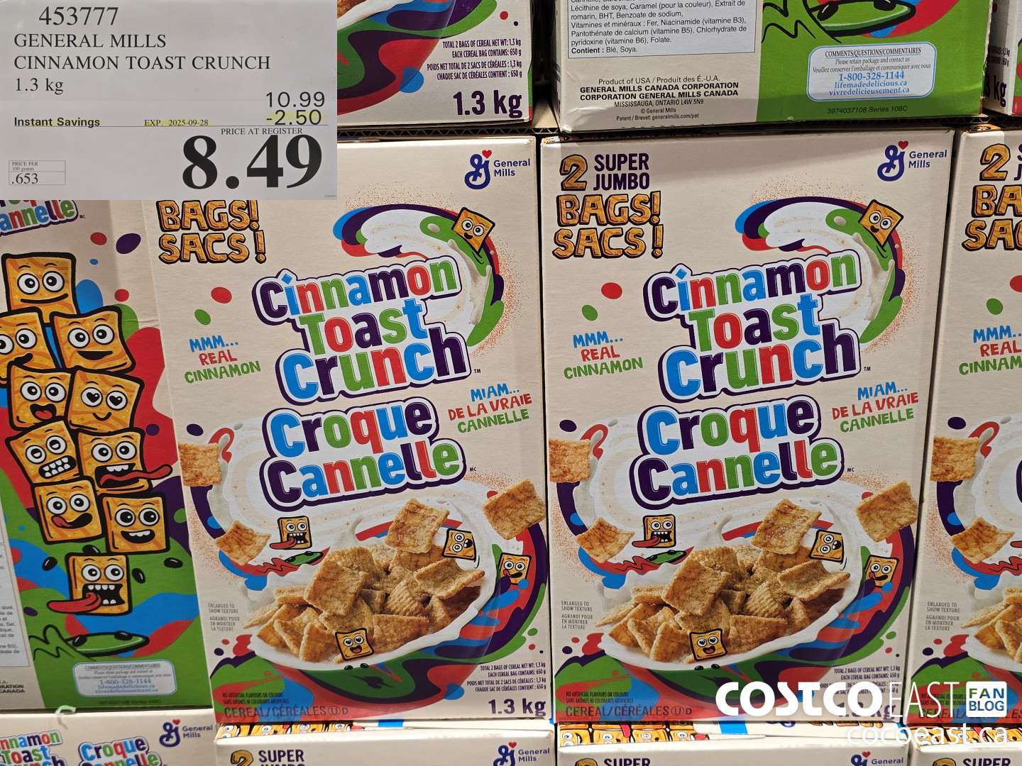 453777 GENERAL MILLS CINNAMON TOAST CRUNCH 1.3 kg ($2.50 INSTANT SAVINGS EXPIRES ON 2025-09-28) $8.49