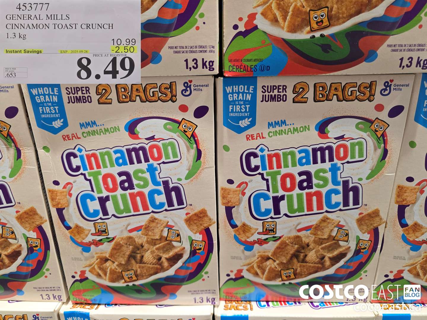 453777 GENERAL MILLS CINNAMON TOAST CRUNCH 1.3 kg ($2.50 INSTANT SAVINGS EXPIRES ON 2025-09-28) $8.49