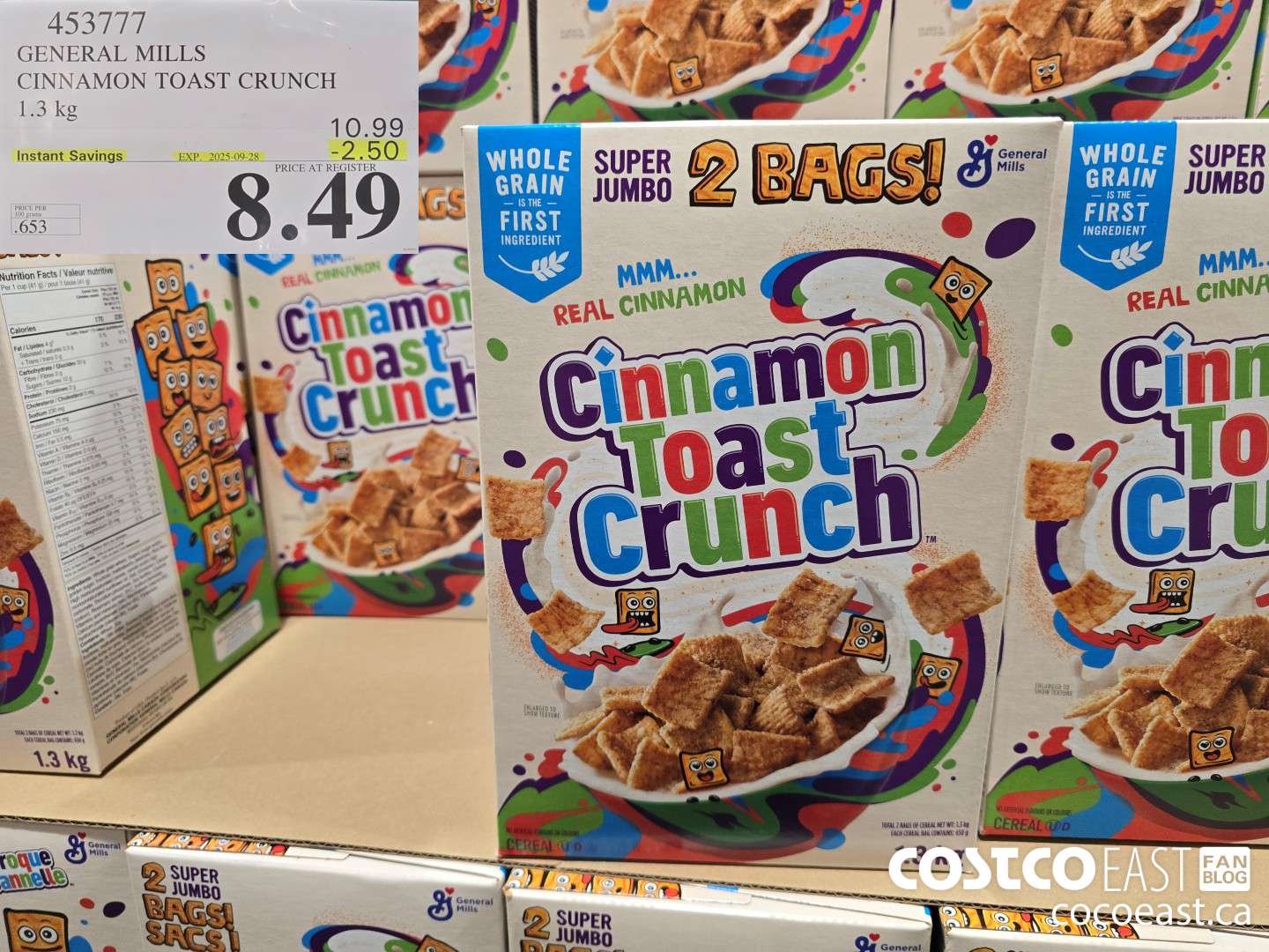 453777 GENERAL MILLS CINNAMON TOAST CRUNCH 1.3 kg ($2.50 INSTANT SAVINGS EXPIRES ON 2025-09-28) $8.49