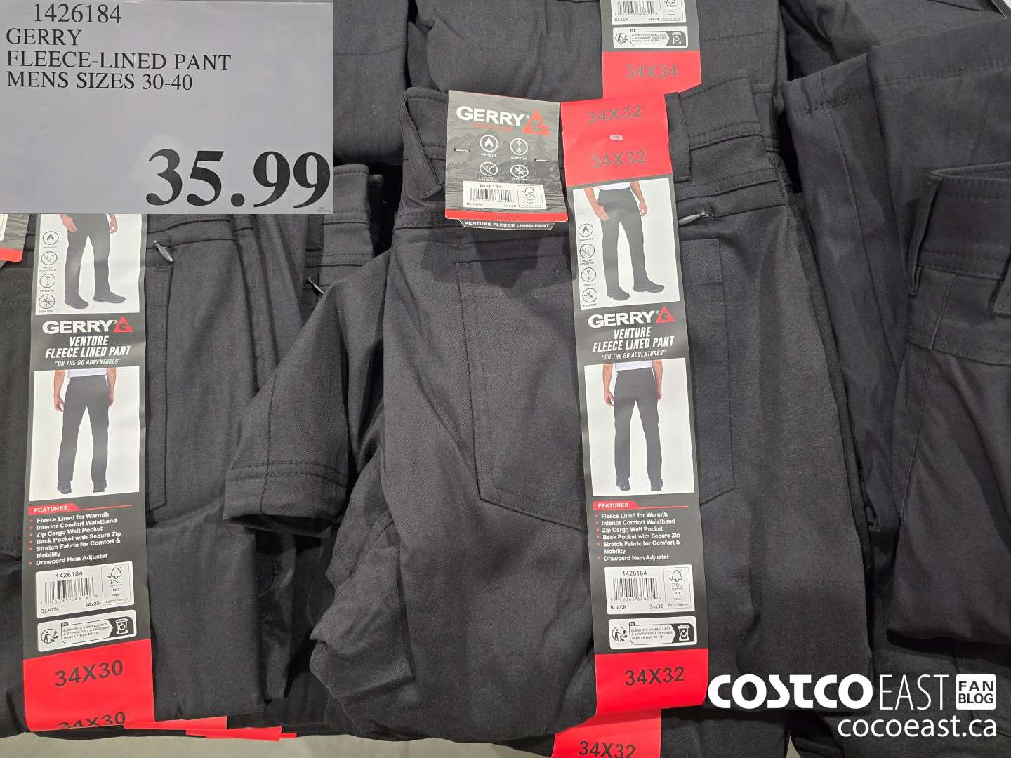 1426184 GERRY FLEECE-LINED PANT MENS SIZES 30-40 $35.99