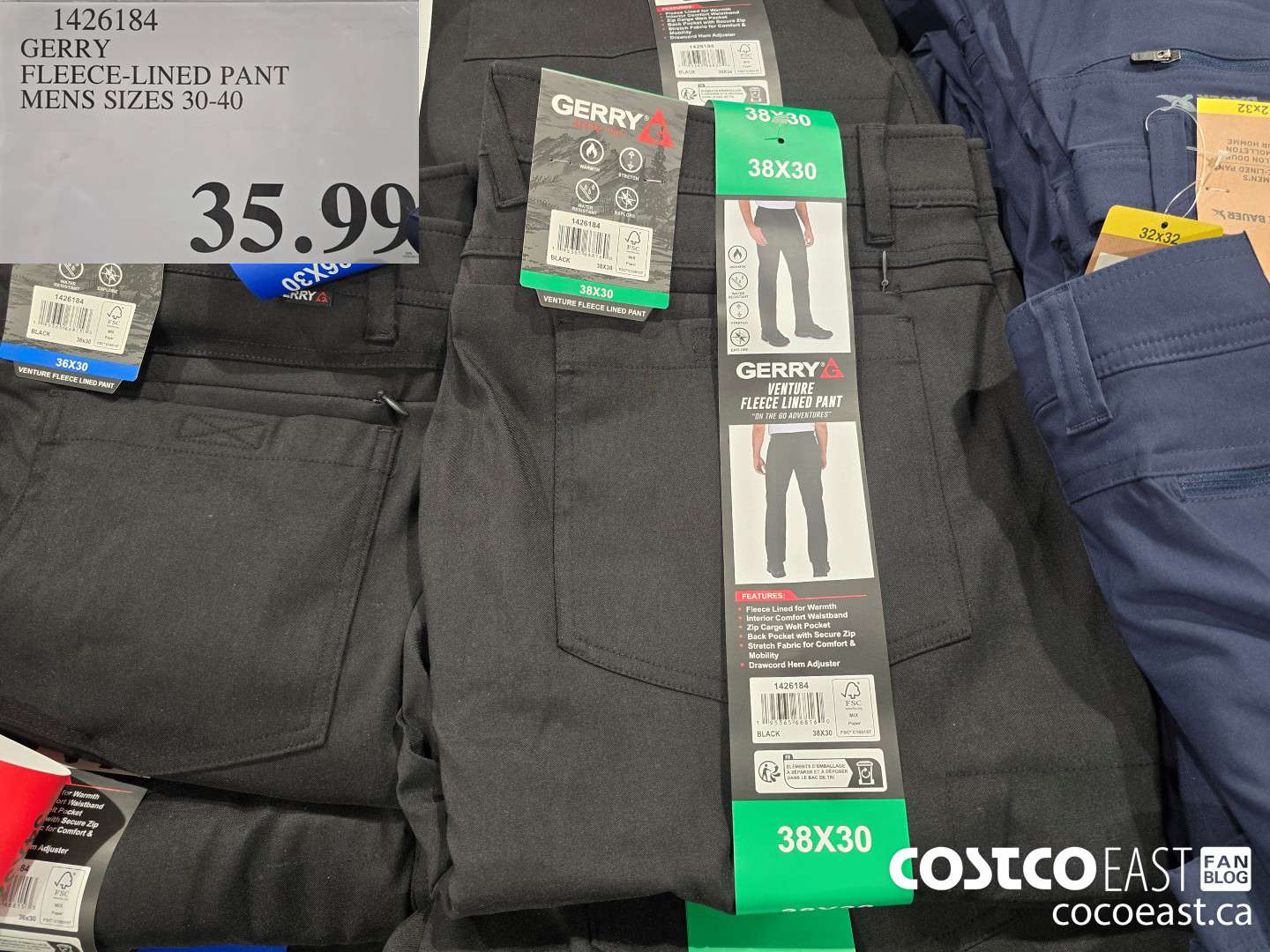1426184 GERRY FLEECE-LINED PANT MENS SIZES 30-40 $35.99