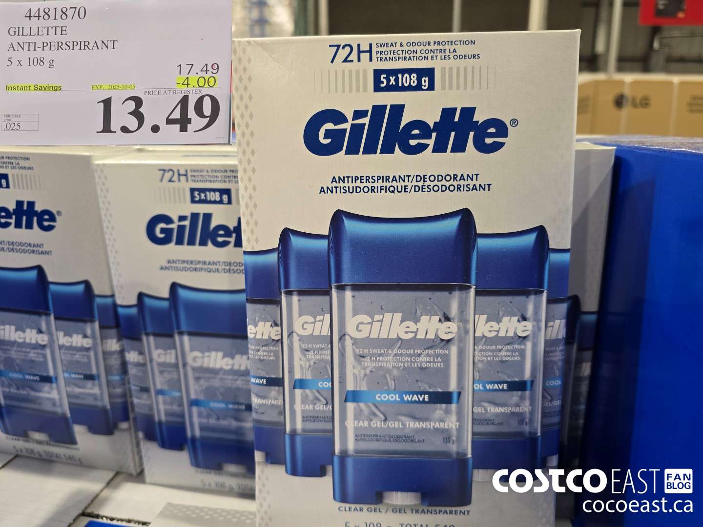 4481870 GILLETTE ANTI-PERSPIRANT 5 X 108 G ($4.00 INSTANT SAVINGS EXPIRES ON 2025-10-05) $13.49