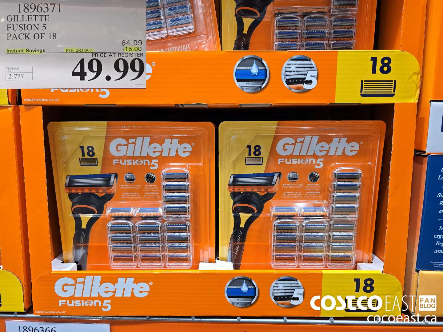 1896371 GILLETTE FUSION 5 PACK OF 18 ($15.00 INSTANT SAVINGS EXPIRES ON 2025-09-14) $49.99