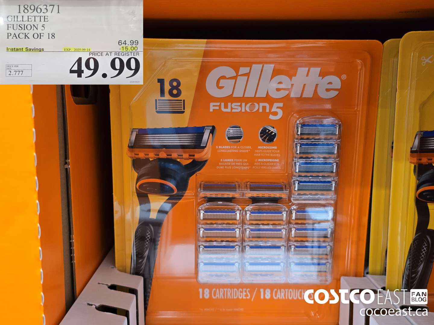 1896371 GILLETTE FUSION 5 PACK OF 18 ($15.00 INSTANT SAVINGS EXPIRES ON 2025-09-14) $49.99