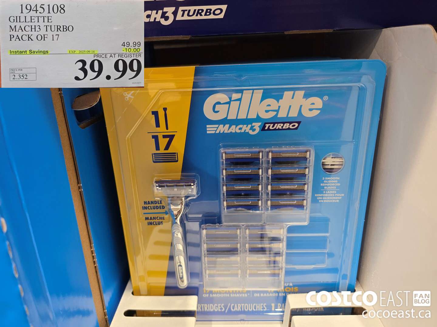 1945108 GILLETTE MACH3 TURBO PACK OF 17 ($10.00 INSTANT SAVINGS EXPIRES ON 2025-09-14) $39.99