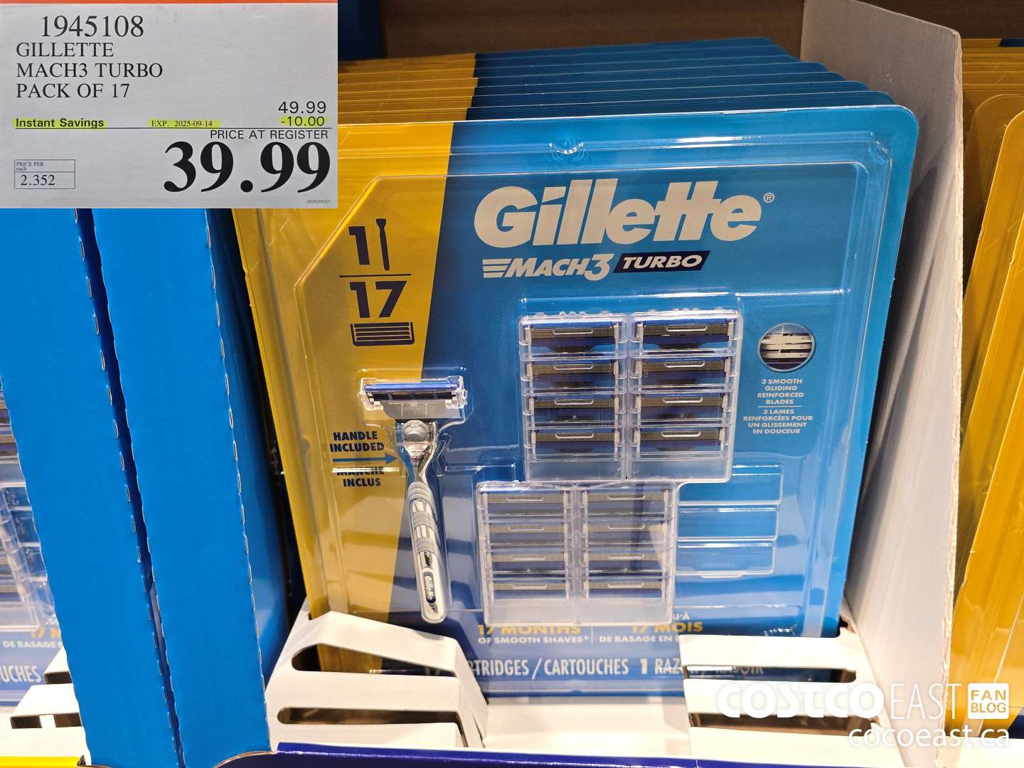 1945108 GILLETTE MACH3 TURBO PACK OF 17 ($10.00 INSTANT SAVINGS EXPIRES ON 2025-09-14) $39.99