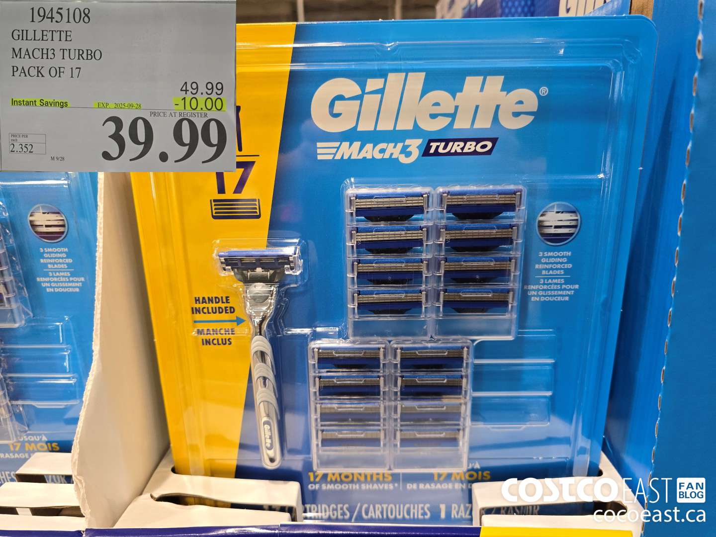 1945108 GILLETTE MACH3 TURBO PACK OF 17 ($10.00 INSTANT SAVINGS EXPIRES ON 2025-09-28) $39.99