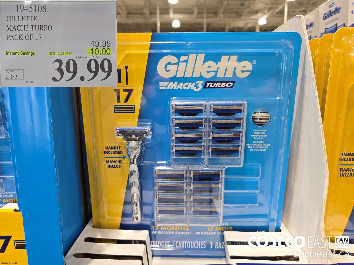 1945108 GILLETTE MACH3 TURBO PACK OF 17 ($10.00 INSTANT SAVINGS EXPIRES ON 2025-09-28) $39.99
