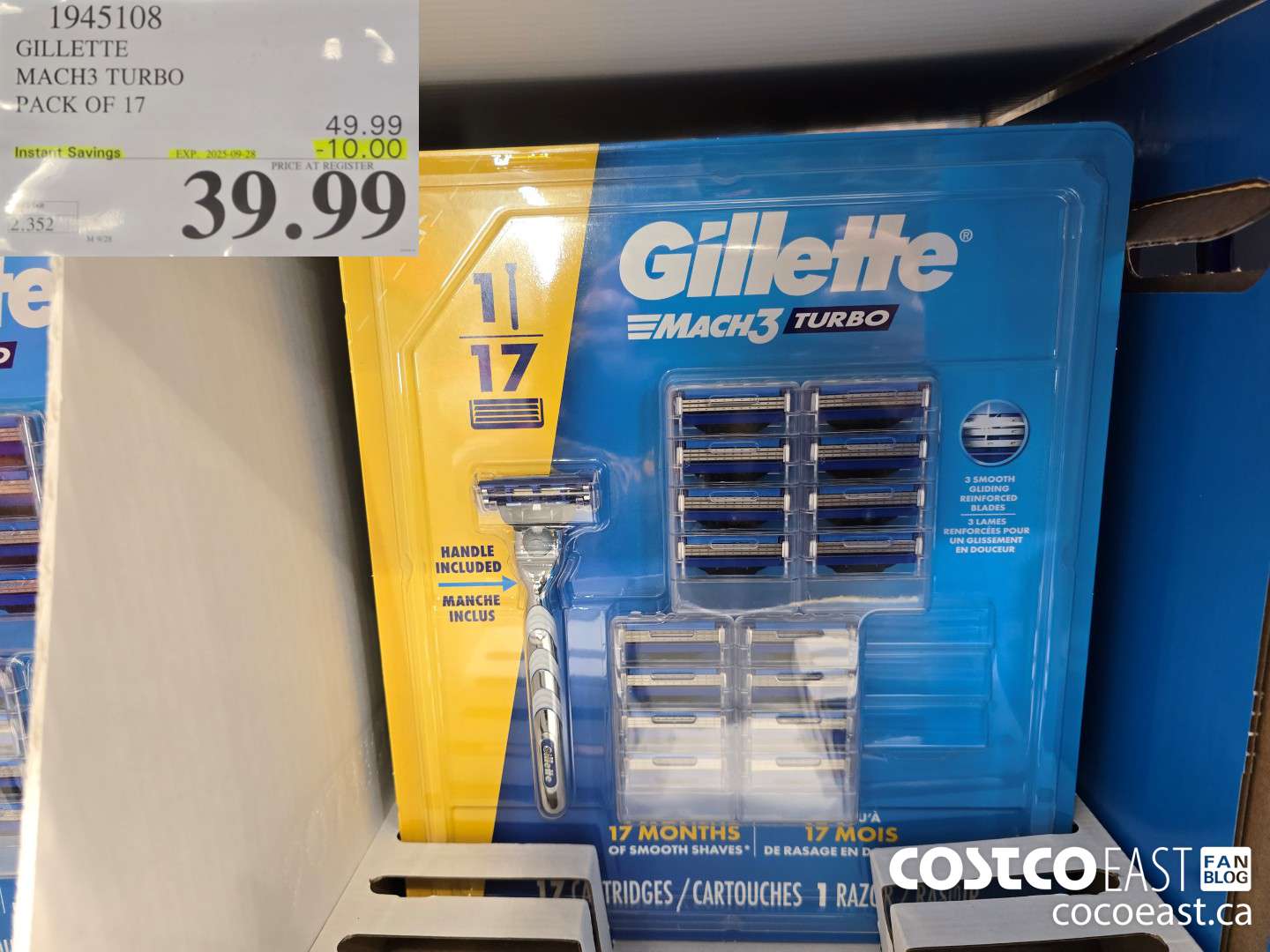 1945108 GILLETTE MACH3 TURBO PACK OF 17 ($10.00 INSTANT SAVINGS EXPIRES ON 2025-09-28) $39.99