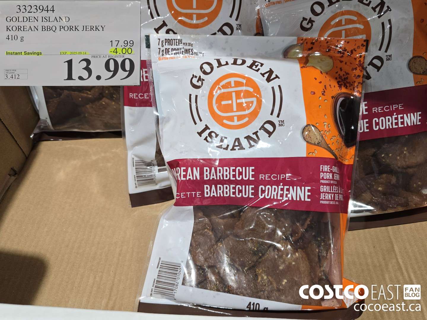 3323944 GOLDEN ISLAND KOREAN BBQ PORK JERKY 410 g ($4.00 INSTANT SAVINGS EXPIRES ON 2025-09-14) $13.99