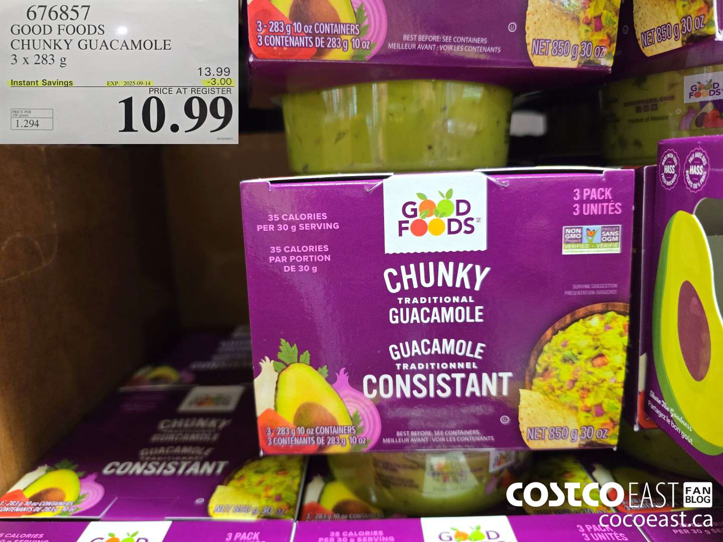 676857 GOOD FOODS CHUNKY GUACAMOLE 3 X 283 G ($3.00 INSTANT SAVINGS EXPIRES ON 2025-09-14) $10.99