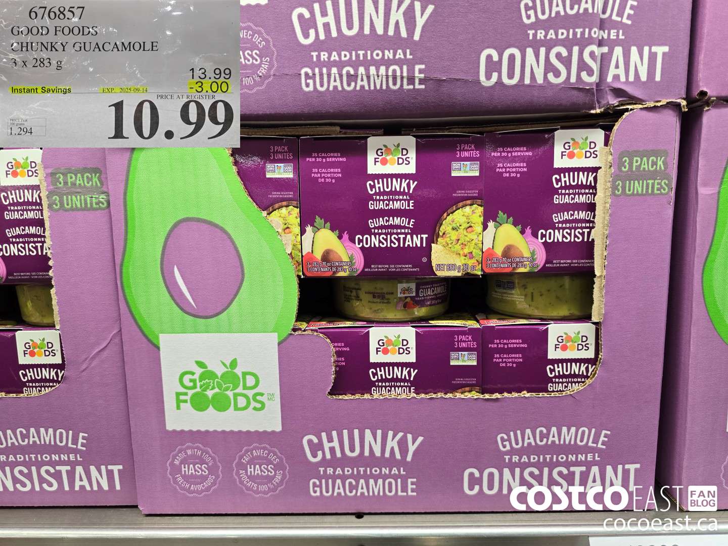 676857 GOOD FOODS CHUNKY GUACAMOLE 3 X 283 G ($3.00 INSTANT SAVINGS EXPIRES ON 2025-09-14) $10.99