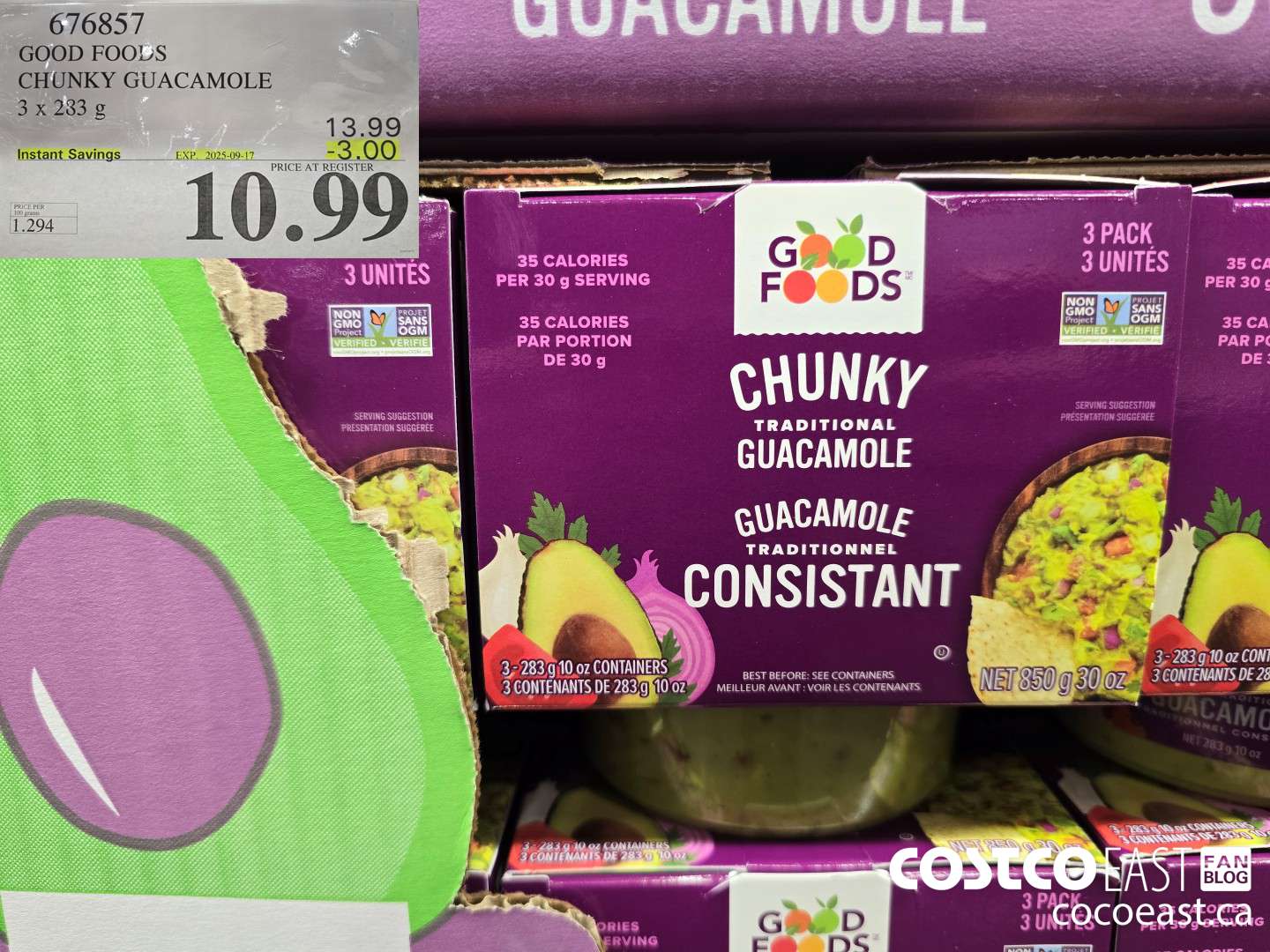 676857 GOOD FOODS CHUNKY GUACAMOLE 3 X 283 G ($3.00 INSTANT SAVINGS EXPIRES ON 2025-09-17) $10.99
