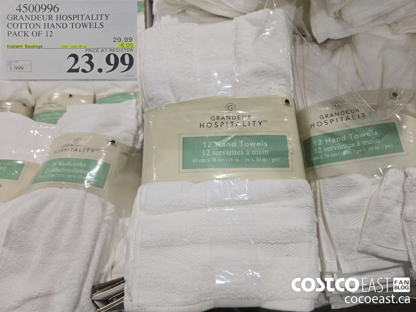 4500996 GRANDEUR HOSPITALITY COTTON HAND TOWELS PACK OF 12 ($6.00 INSTANT SAVINGS EXPIRES ON 2025-09-14) $23.99