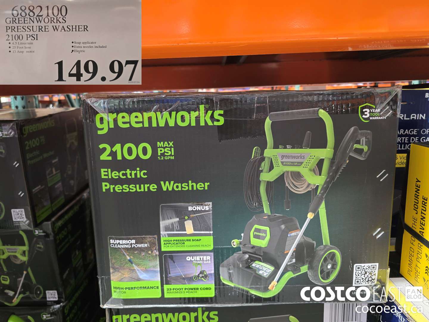 6882100 GREENWORKS PRESSURE WASHER 2100 PST $149.97