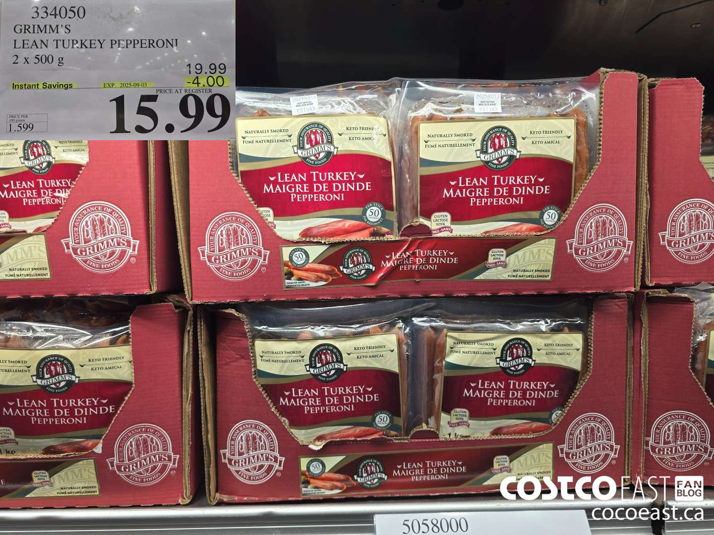 334050 GRIMM'S LEAN TURKEY PEPPERONI 2 X 500 G ($4.00 INSTANT SAVINGS EXPIRES ON 2025-09-03) $15.99