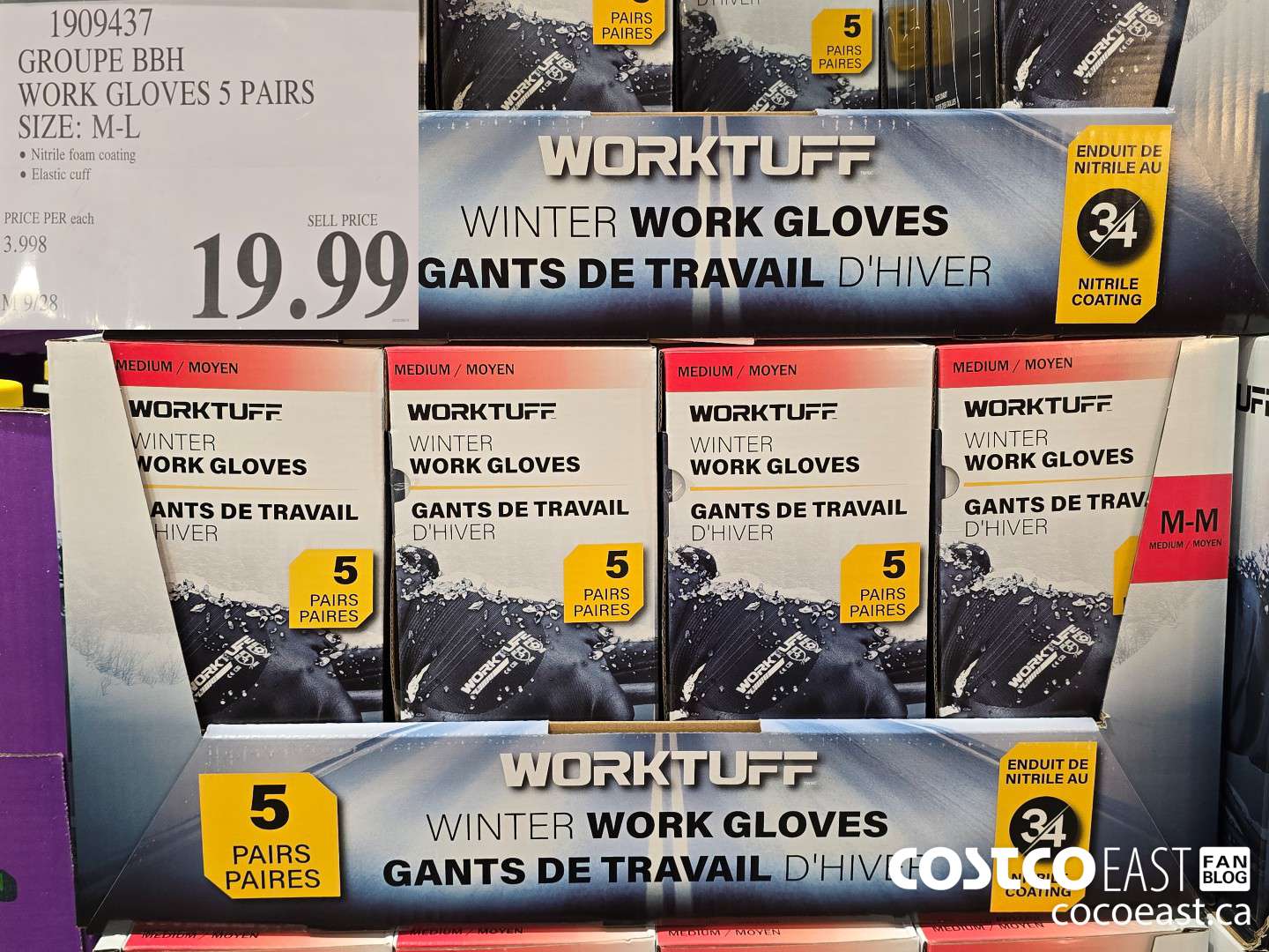 1909437 GROUPE BBH WORK GLOVES 5 PAIRS SIZE: M-L $19.99