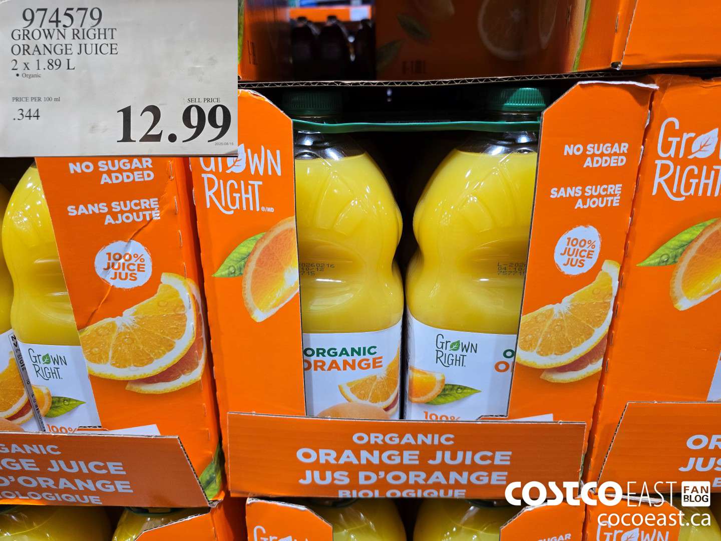 974579 GROWN RIGHT ORANGE JUICE 2 X 1.89 L $12.99