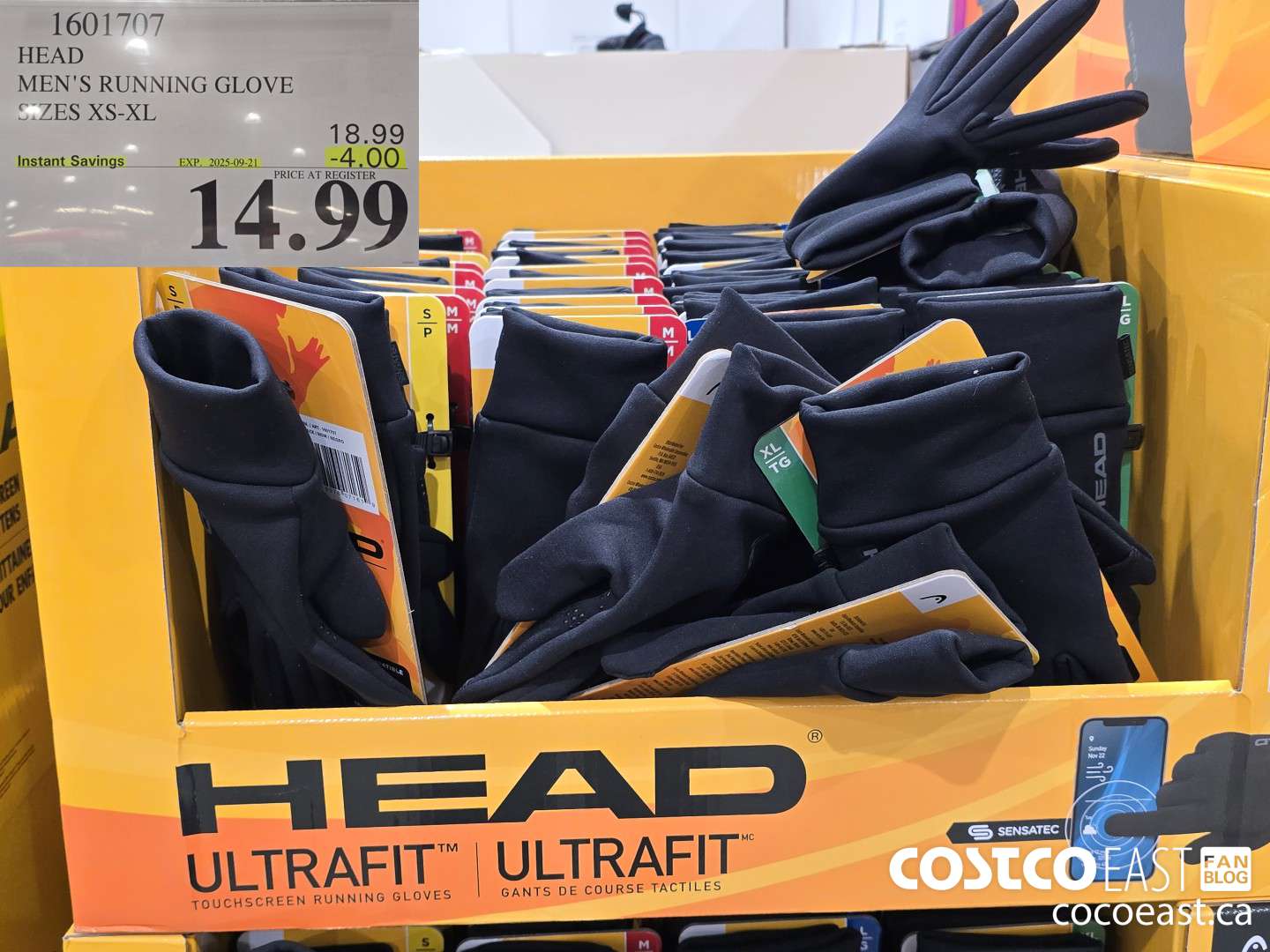 1601707 HEAD MEN'S RUNNING GLOVE SIZES XS-XL ($4.00 INSTANT SAVINGS EXPIRES ON 2025-09-21) $14.99