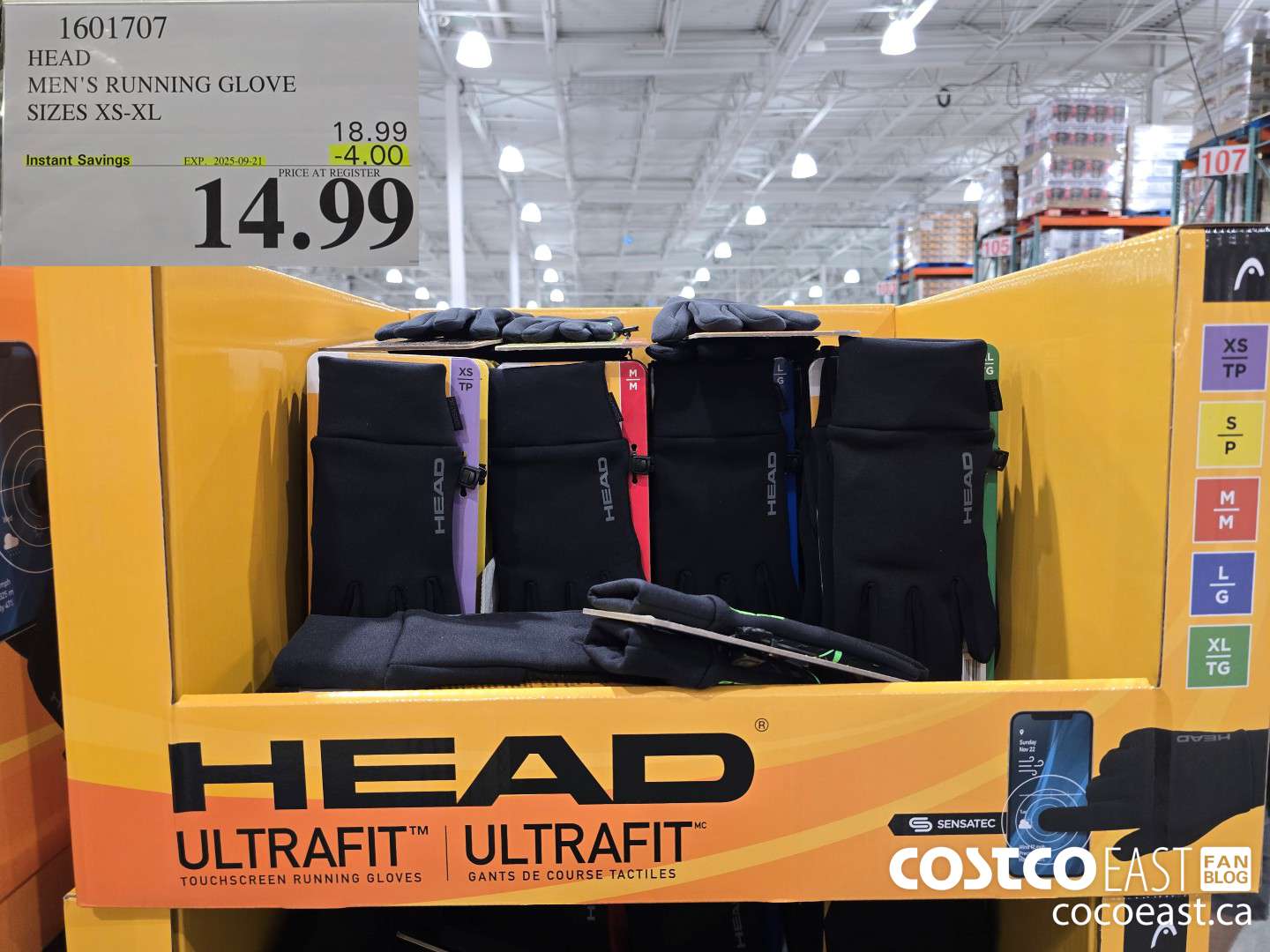 1601707 HEAD MEN'S RUNNING GLOVE SIZES XS-XL ($4.00 INSTANT SAVINGS EXPIRES ON 2025-09-21) $14.99