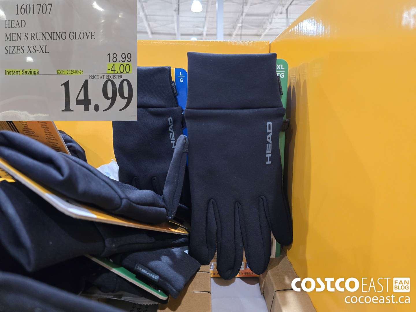 1601707 HEAD MEN'S RUNNING GLOVE SIZES XS-XL ($4.00 INSTANT SAVINGS EXPIRES ON 2025-09-28) $14.99