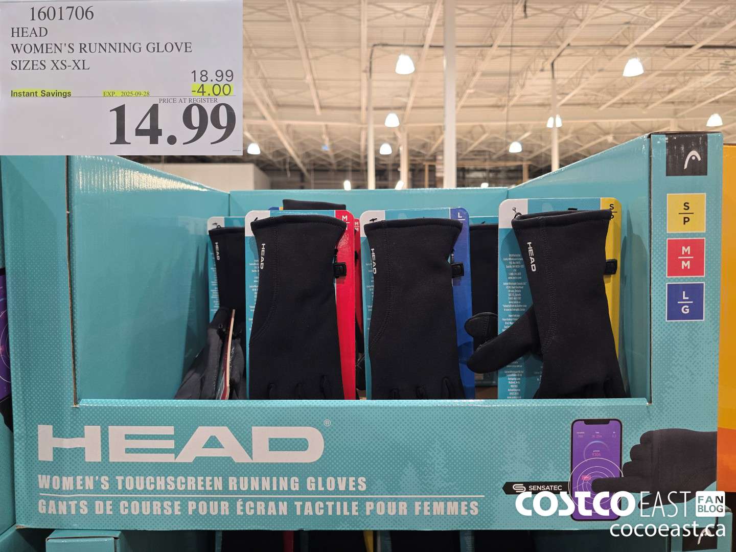 1601706 HEAD WOMEN'S RUNNING GLOVE SIZES XS-XL ($4.00 INSTANT SAVINGS EXPIRES ON 2025-09-28) $14.99