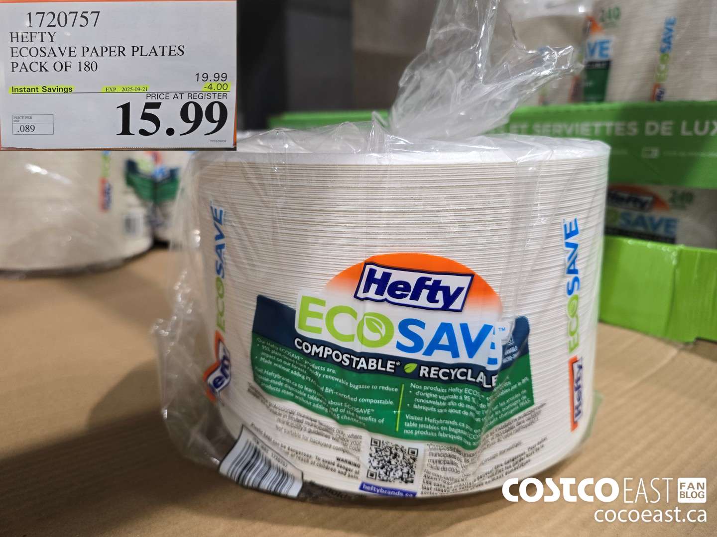 1720757 HEFTY ECOSAVE PAPER PLATES PACK OF 180 ($4.00 INSTANT SAVINGS EXPIRES ON 2025-09-21) $15.99
