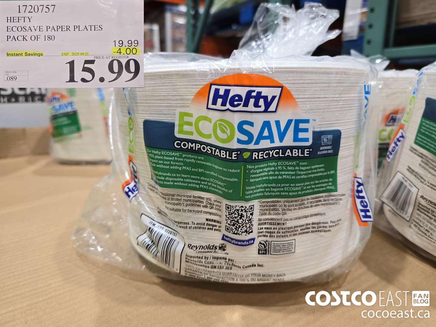 1720757 HEFTY ECOSAVE PAPER PLATES PACK OF 180 ($4.00 INSTANT SAVINGS EXPIRES ON 2025-09-21) $15.99