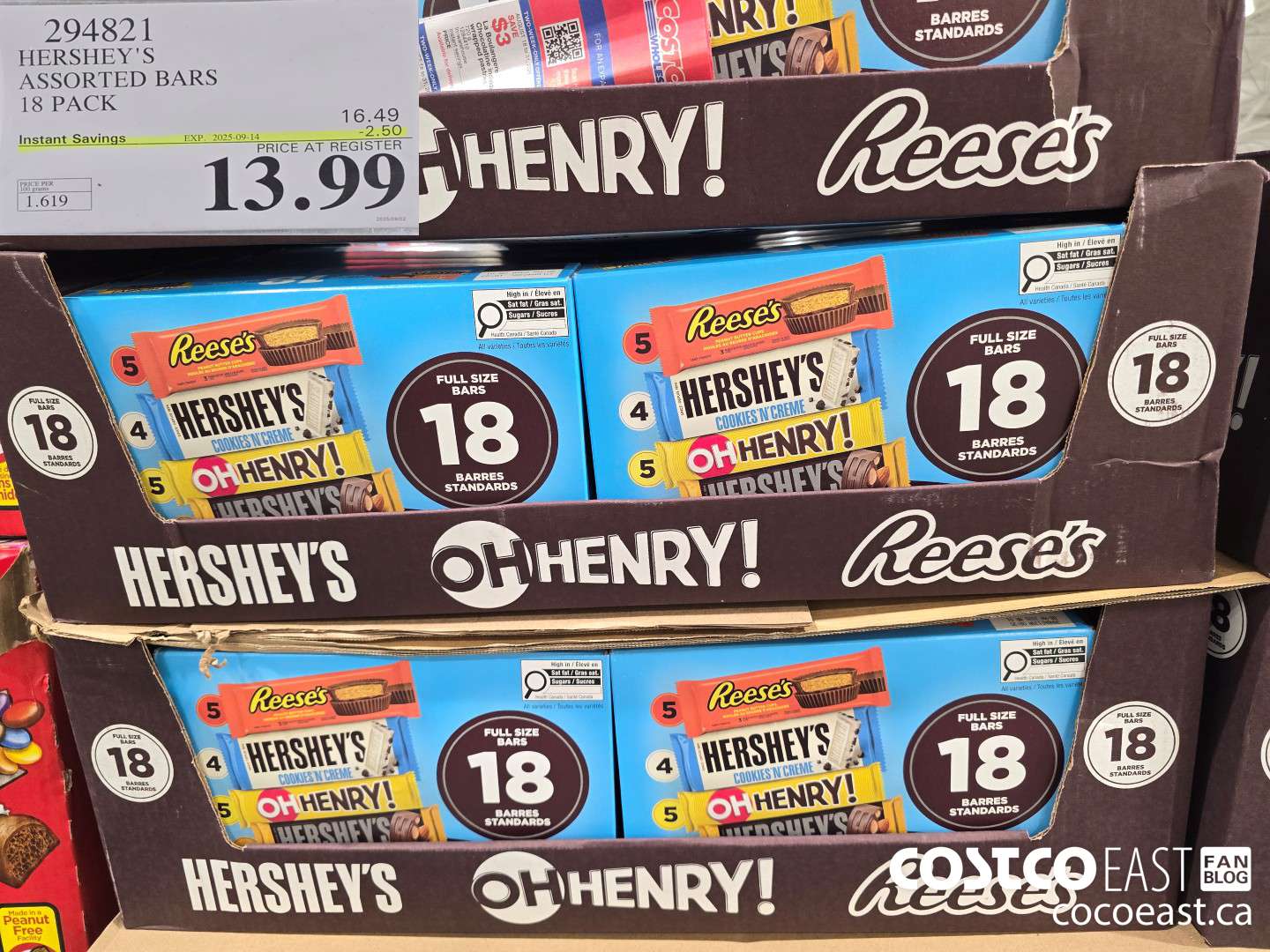 294821 HERSHEY'S ASSORTED BARS PACK OF 18 ($2.50 INSTANT SAVINGS EXPIRES ON 2025-09-14) $13.99