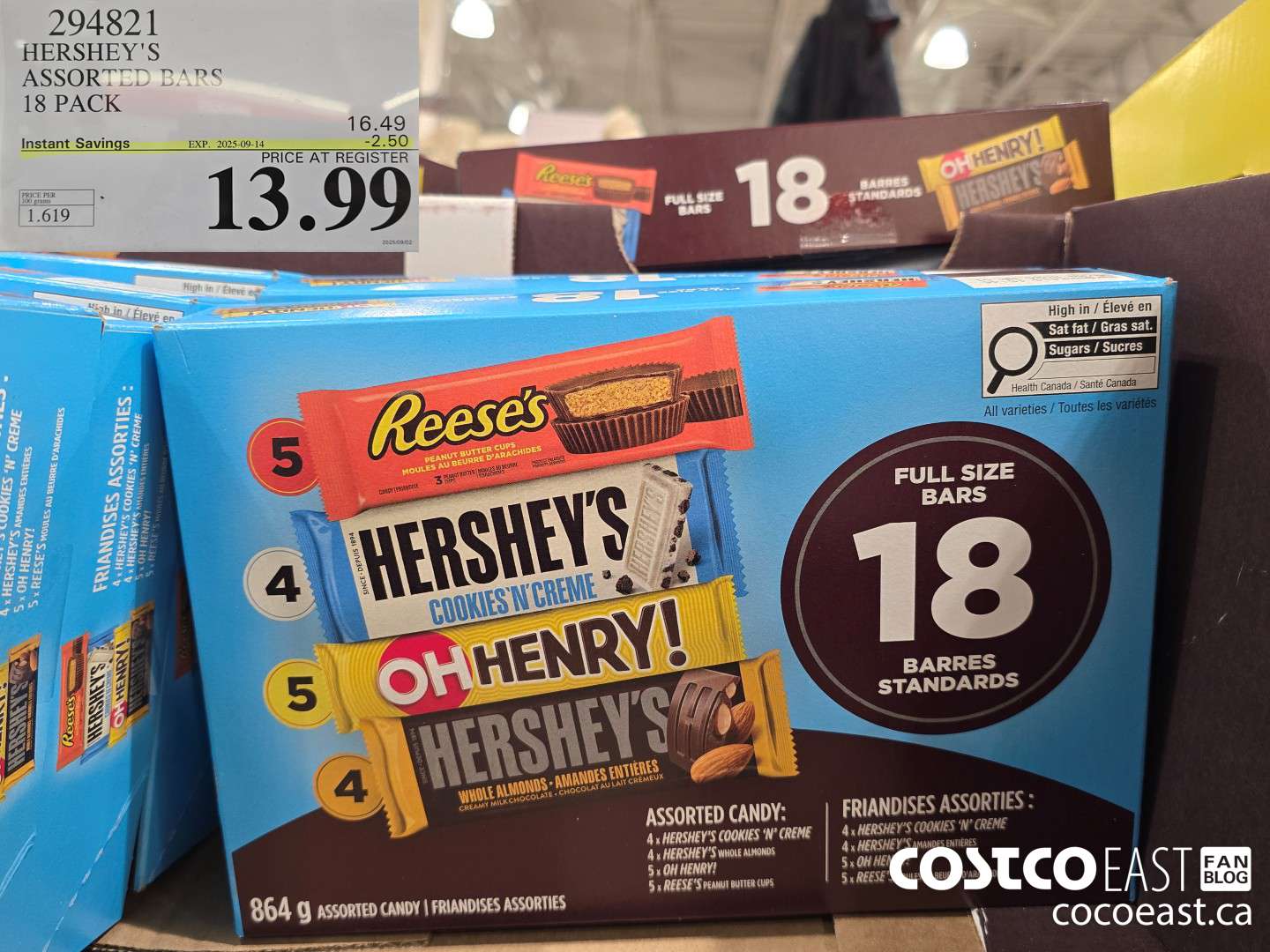 294821 HERSHEY'S ASSORTED BARS PACK OF 18 ($2.50 INSTANT SAVINGS EXPIRES ON 2025-09-14) $13.99