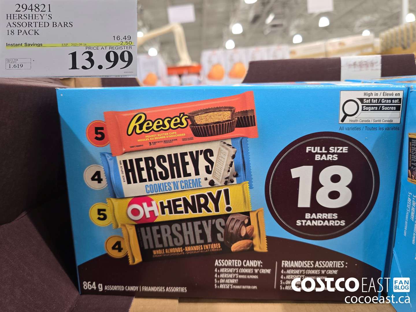 294821 HERSHEY'S ASSORTED BARS PACK OF 18 ($2.50 INSTANT SAVINGS EXPIRES ON 2025-09-14) $13.99