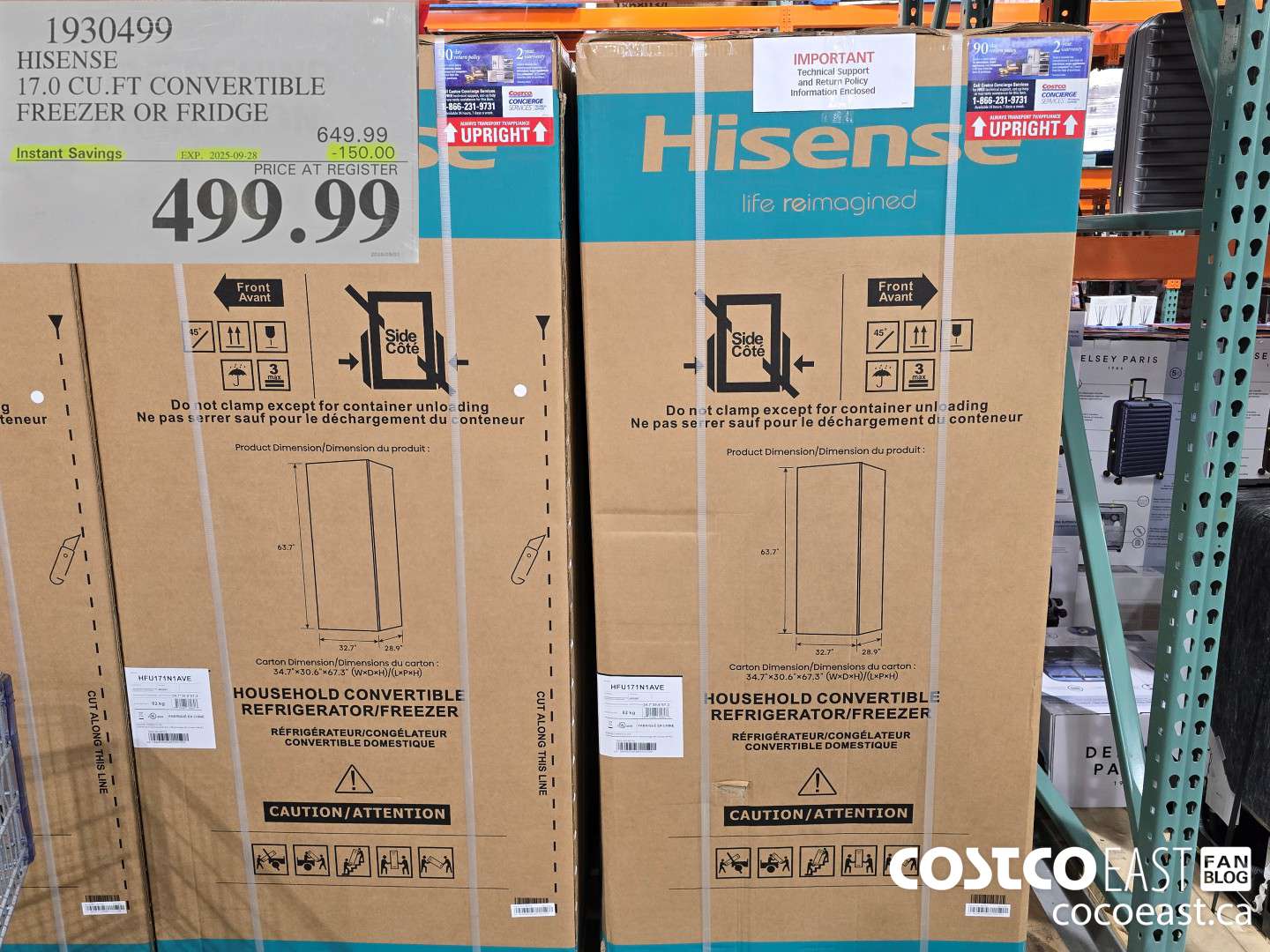 1930499 HISENSE 17.0 CU.FT CONVERTIBLE FREEZER OR FRIDGE ($150.00 INSTANT SAVINGS EXPIRES ON 2025-09-28) $499.99
