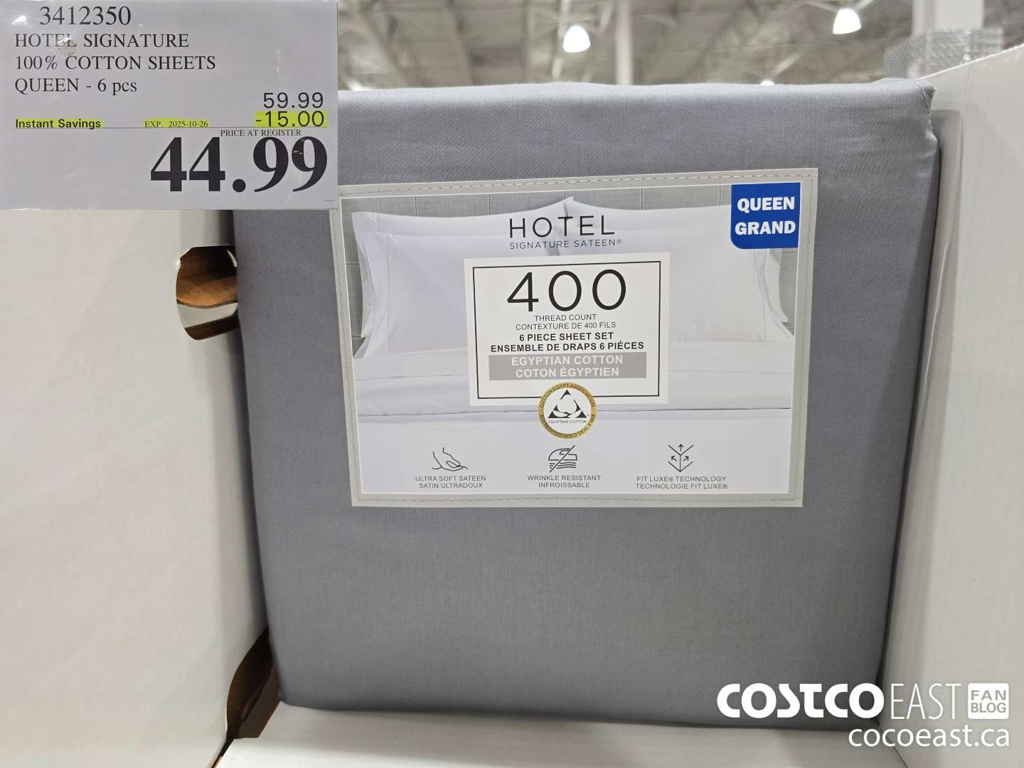 3412350 HOTEL SIGNATURE 400TC COTTON SHEETS QUEEN - 6PC ($15.00 INSTANT SAVINGS EXPIRES ON 2025-10-26) $44.99