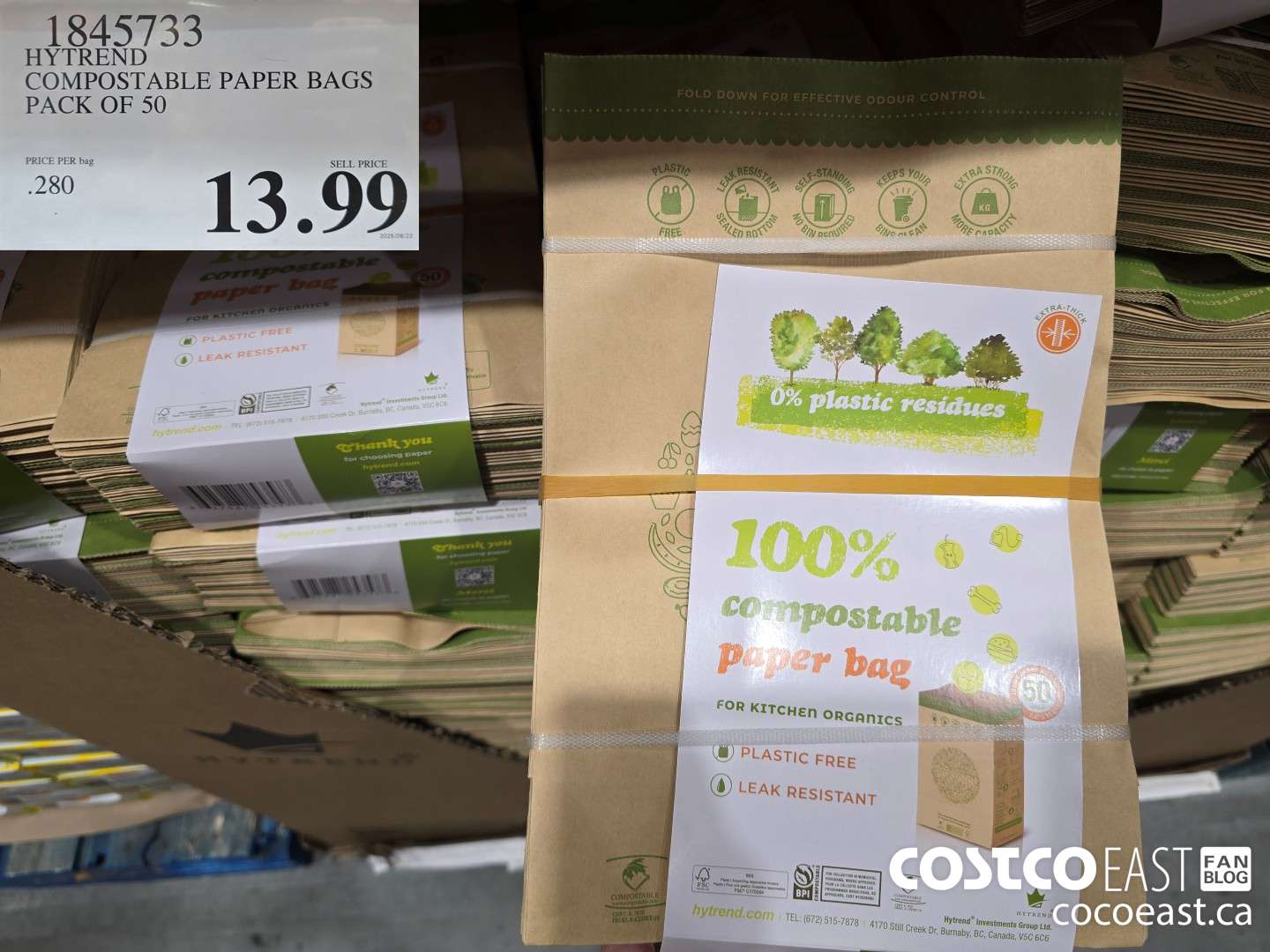 1845733 HYTREND COMPOSTABLE PAPER BAGS PACK OF 50 $13.99