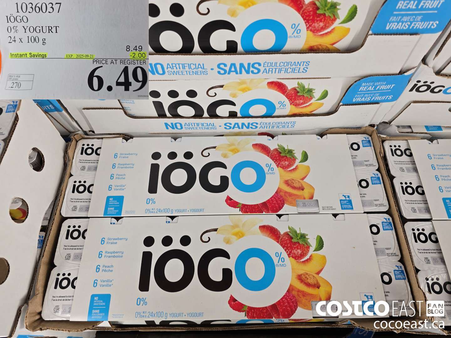 1036037 IOGO 0% YOGURT 24 x 100 g ($2.00 INSTANT SAVINGS EXPIRES ON 2025-09-21) $6.49