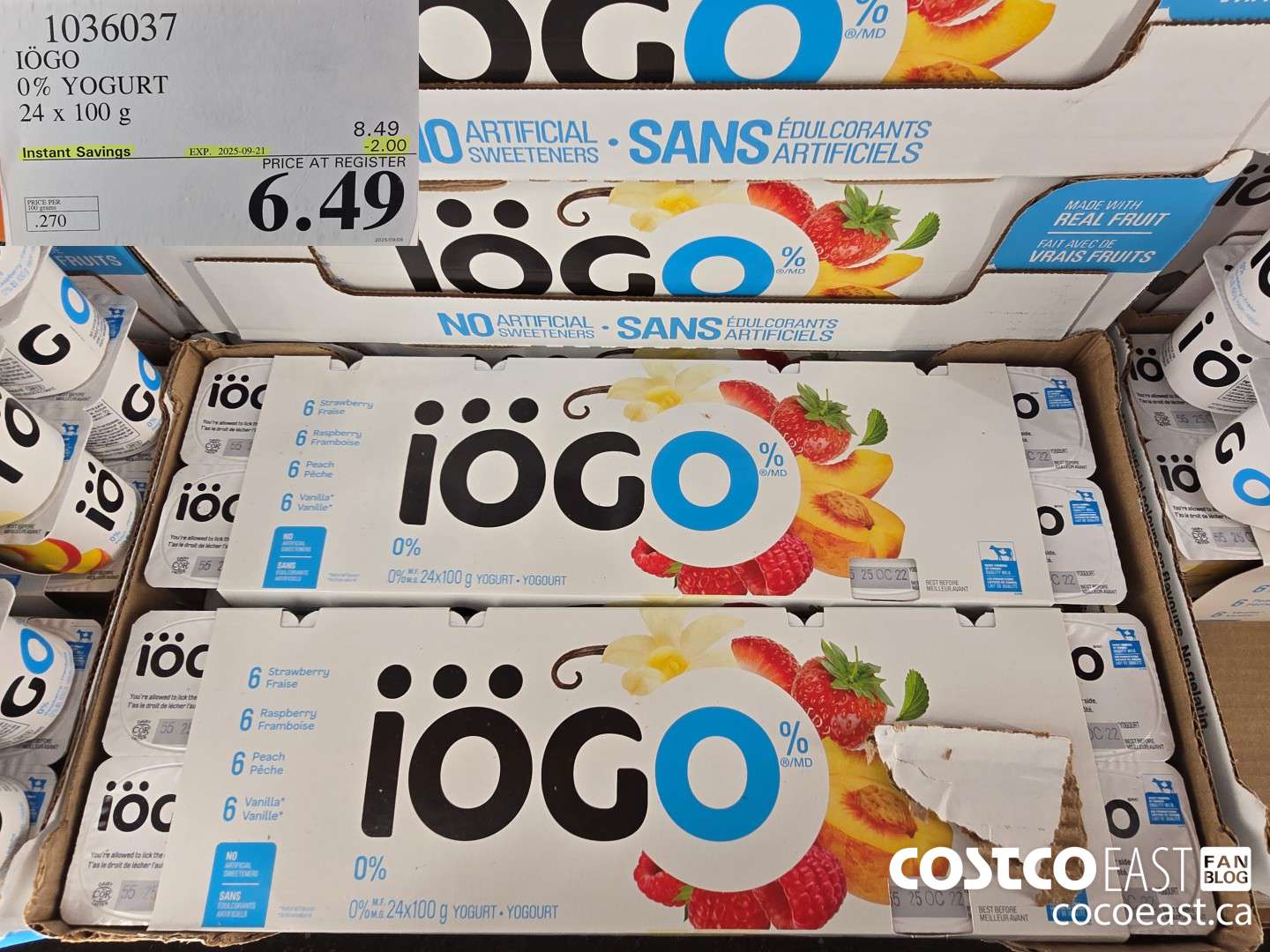 1036037 IOGO 0% YOGURT 24 x 100 g ($2.00 INSTANT SAVINGS EXPIRES ON 2025-09-21) $6.49
