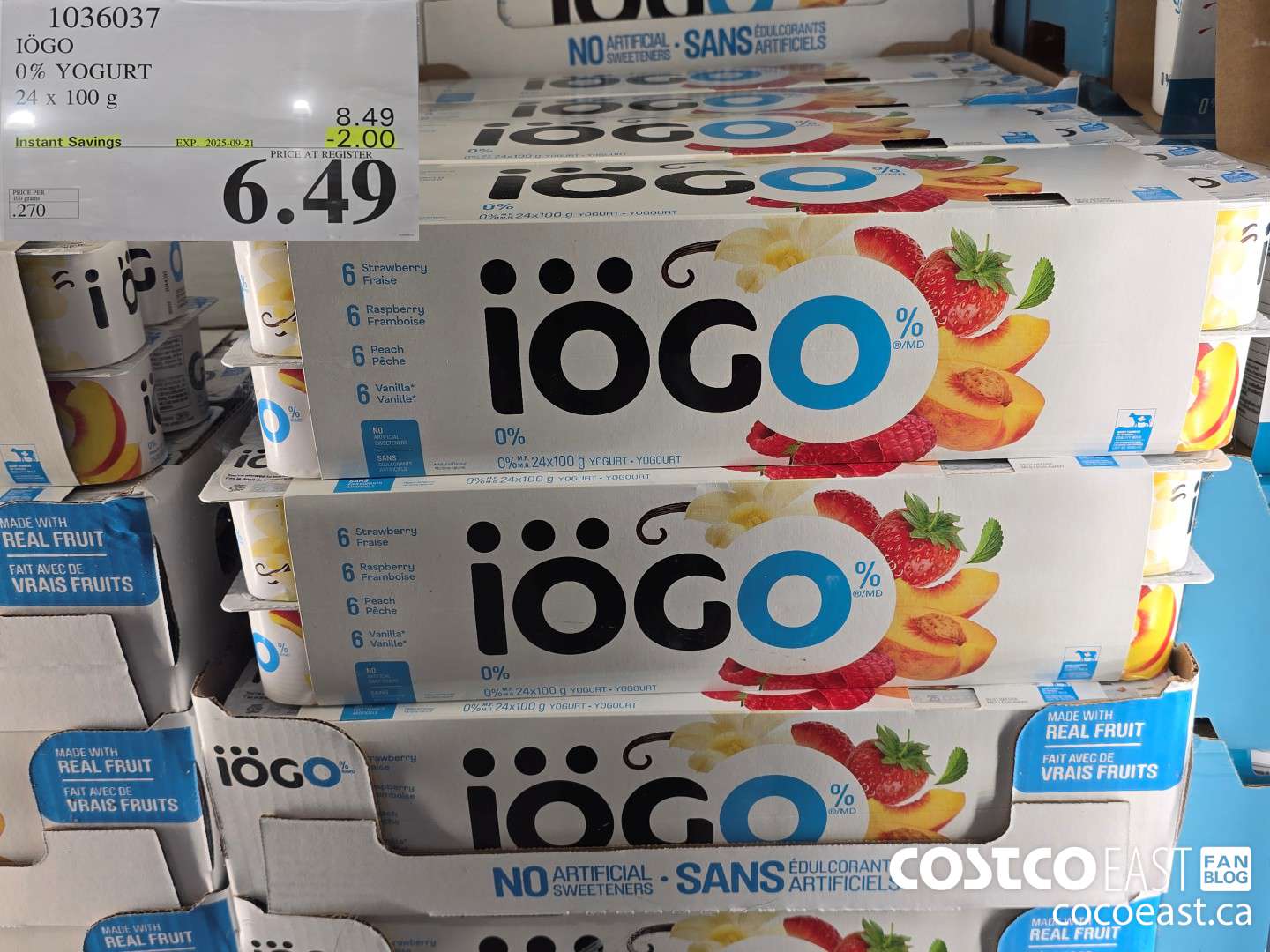 1036037 IOGO 0% YOGURT 24 x 100 g ($2.00 INSTANT SAVINGS EXPIRES ON 2025-09-21) $6.49