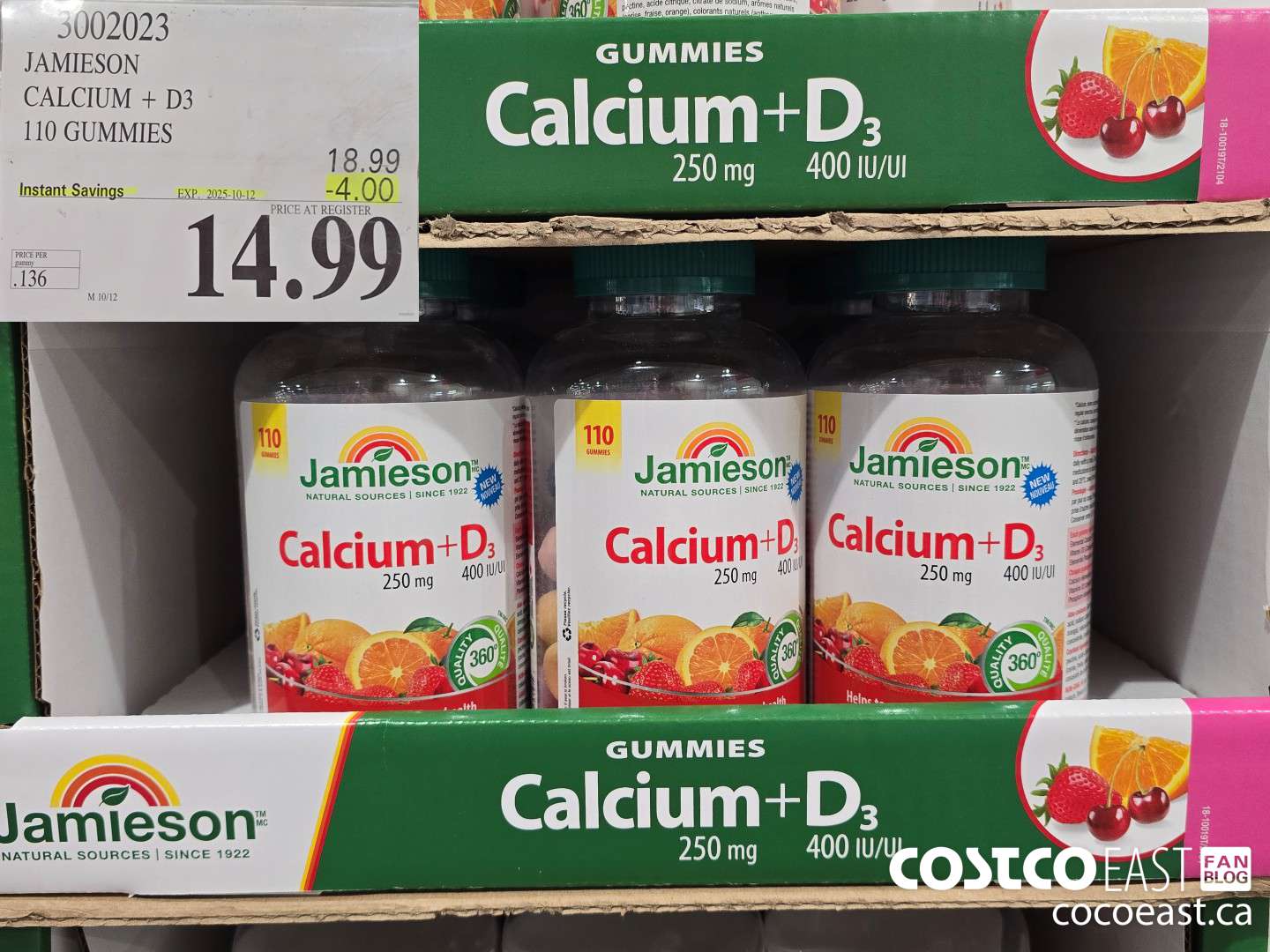 3002023 JAMIESON CALCIUM +D3 110 GUMMIES ($4.00 INSTANT SAVINGS EXPIRES ON 2025-10-12) $14.99