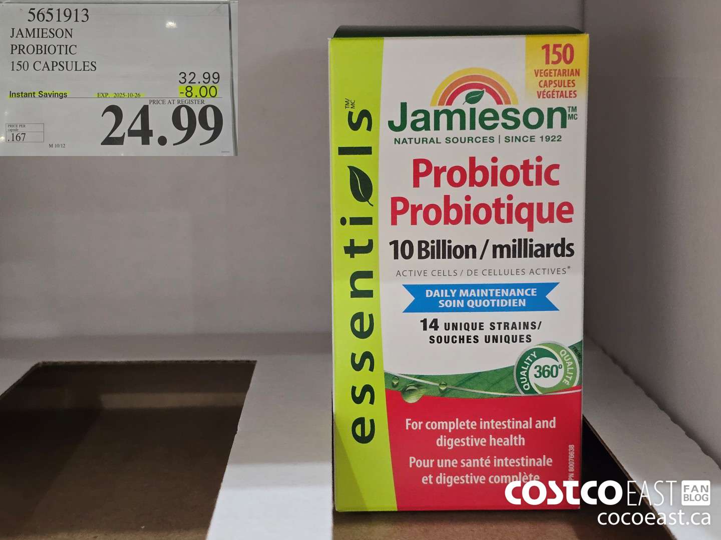 5651913 JAMIESON PROBIOTIC 150 CAPSULES ($8.00 INSTANT SAVINGS EXPIRES ON 2025-10-26) $24.99