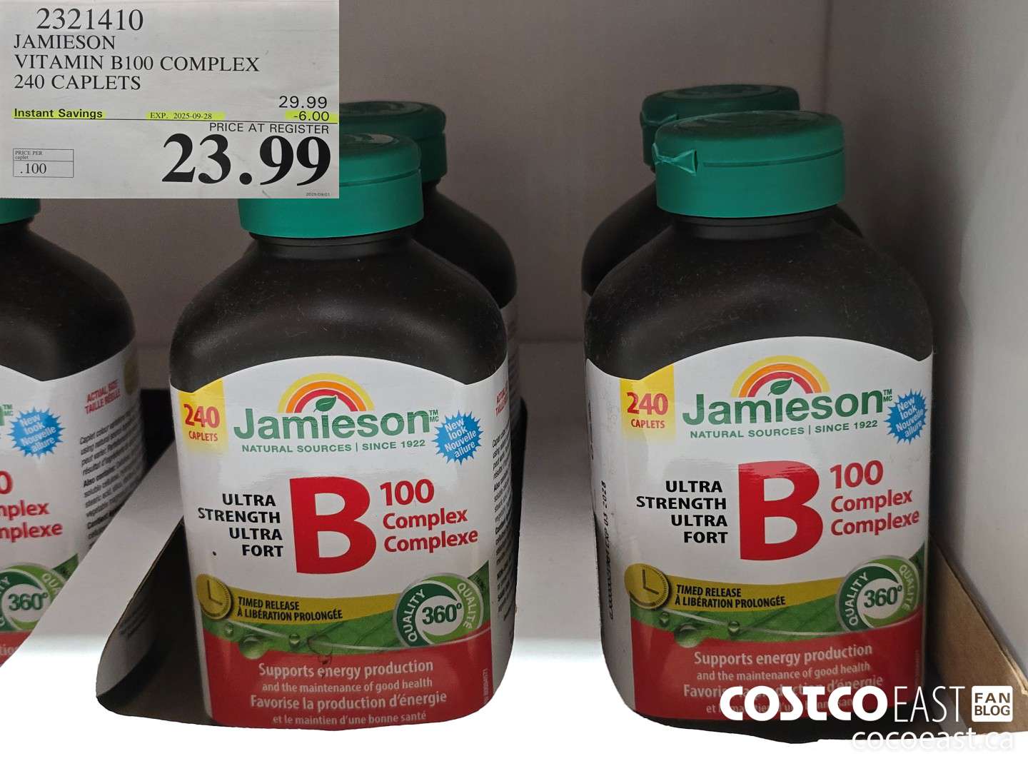 2321410 JAMIESON VITAMIN B100 COMPLEX 240 CAPLETS 2025-009-28 ($6.00 INSTANT SAVINGS) $23.99