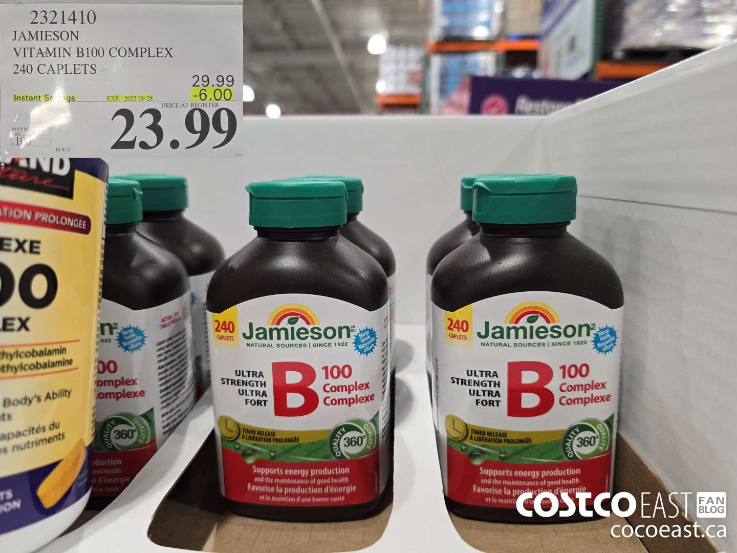2321410 JAMIESON VITAMIN B100 COMPLEX 240 CAPLETS ($6.00 INSTANT SAVINGS EXPIRES ON 2025-09-28) $23.99