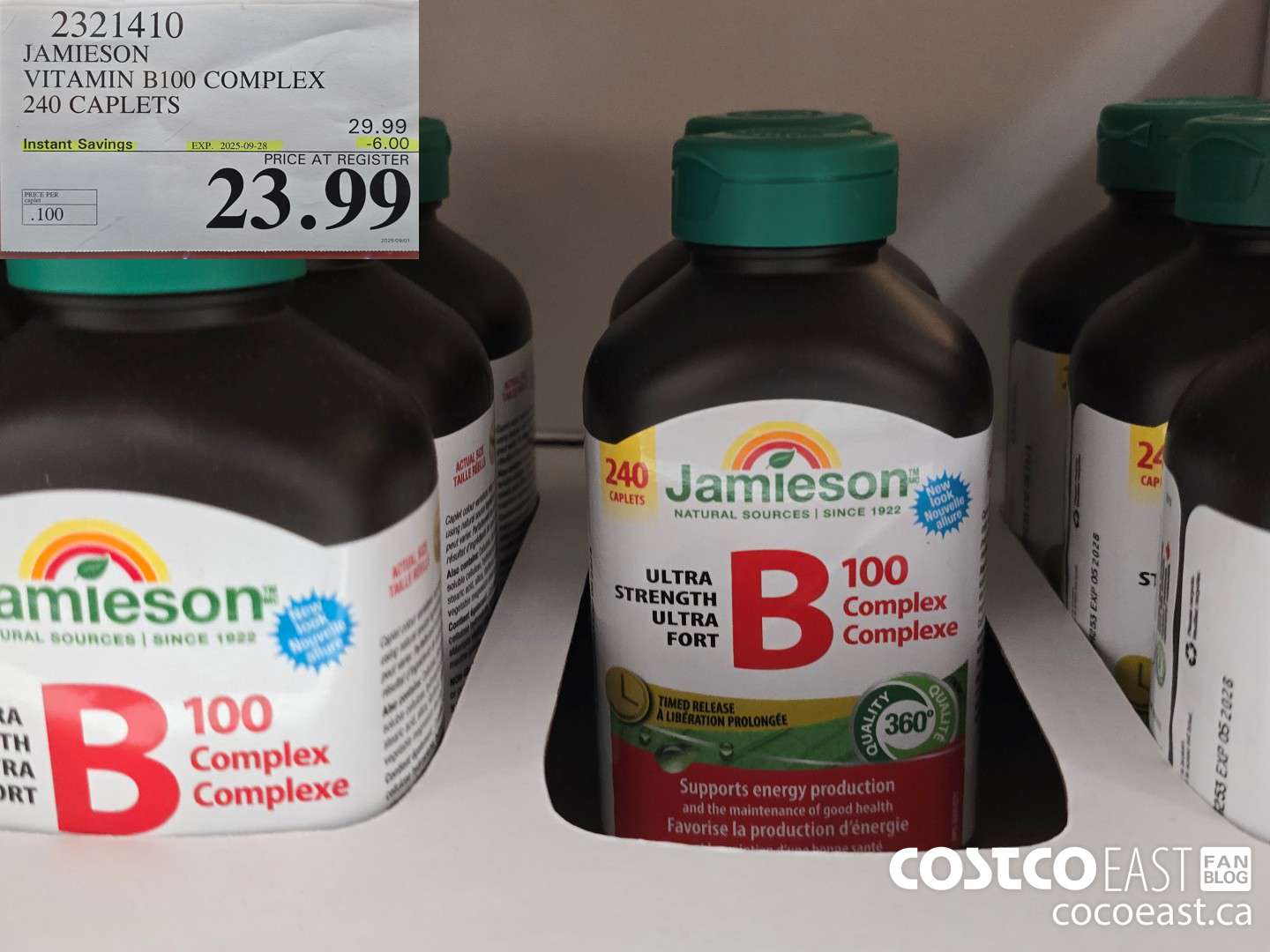 2321410 JAMIESON VITAMIN B100 COMPLEX 240 CAPLETS ($6.00 INSTANT SAVINGS EXPIRES ON 2025-09-28) $23.99