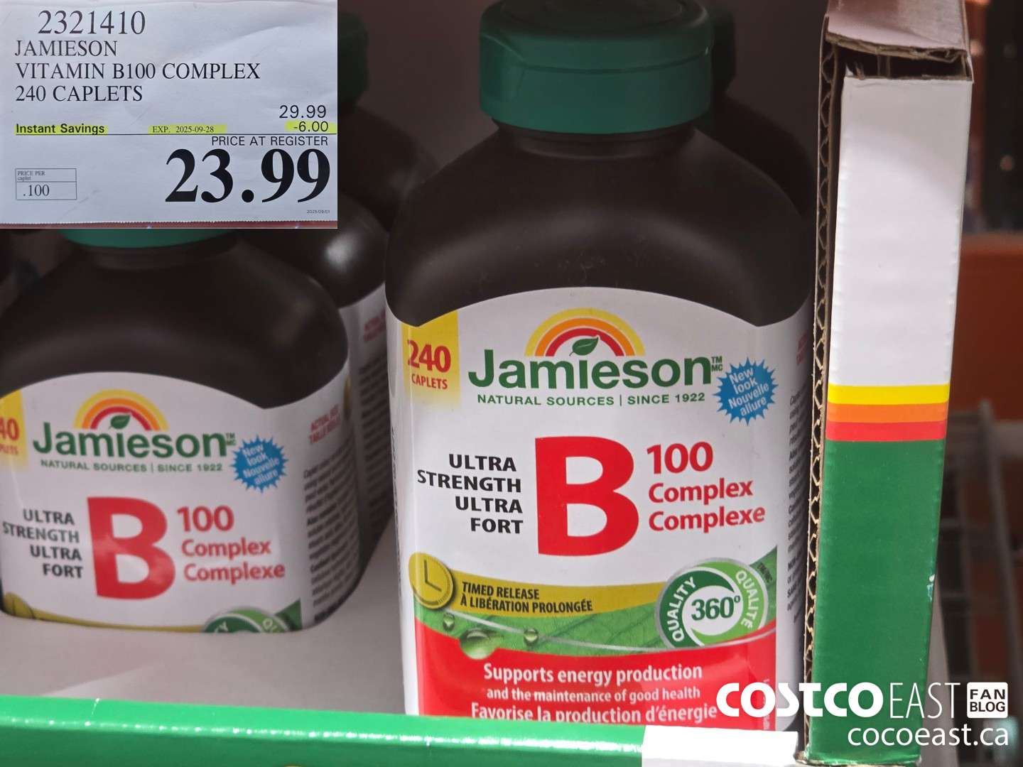 2321410 JAMIESON VITAMIN B100 COMPLEX 240 CAPLETS ($6.00 INSTANT SAVINGS EXPIRES ON 2025-09-28) $23.99